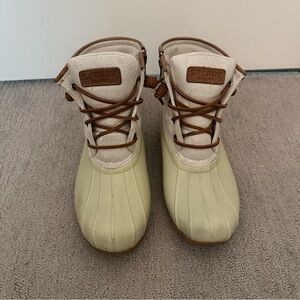 Sperry Two-Tone Duck Boots in Off-White Rubber and Cream Upper